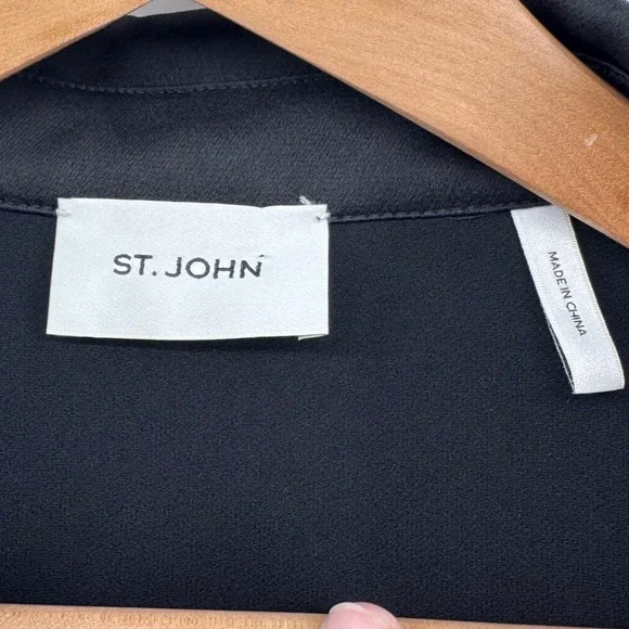 ST. JOHN‎ Black Crepe Silk Blend Long Sleeve Collared Shirt Dress Drawstring 12 - Picture 4 of 9